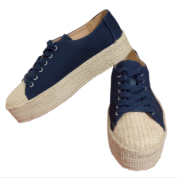 NEW Schutz Navy Blue Ully Canvas Platform Espadrille Sneakers Women's Size 6 B - Picture 1 of 10